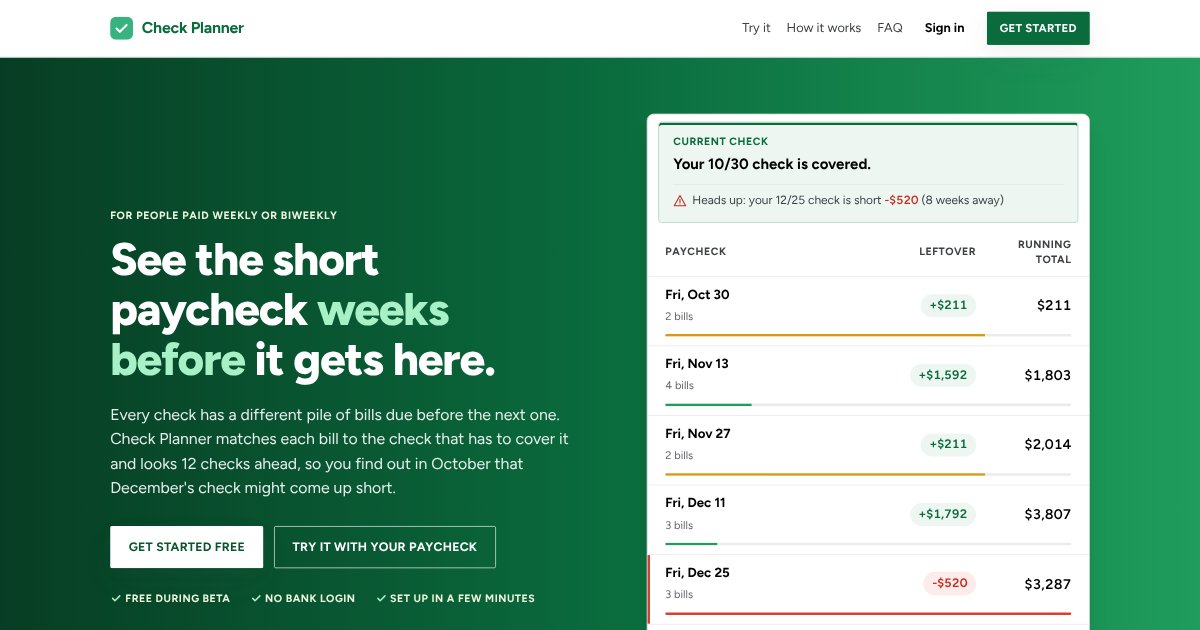 I built Check Planner, a biweekly bill planner that shows which bills each paycheck covers